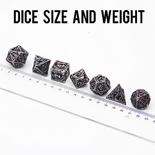 DDSJJTOU Hollow Metal DND Dice Set with Blood Spattered Polyhedral