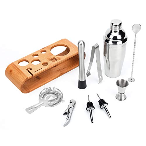 Barkeeper Set - Cocktail-Shaker Set Cocktail Zubehör 10-teiliges Bar Tool Set mit schlankem Bambus-Standfuß, Martini-Shaker für die Küche, Perfect Home Bartending Kit für ein fantastisches Mixerlebnis – Bild 6