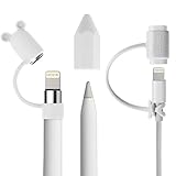 [3-Piece] Fintie for Apple Pencil Cap Holder / Nib Cover / Lightning Cable Adapter Tether for iPad Pro Pencil, White Bonus