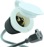 Journeyman-Pro 15 Amp 125V AC Power Inlet Port Plug with Integrated 20" Extension Cord + Waterproof Cover, UL Listed, NEMA 5-15 Flanged Inlet (5278GCP1-WHITE)