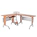 HOMCOM L-Shaped Corner Computer Office Desk Workstation with Elevated Shelf, Rolling Keyboard Tray, & Convenient CPU Stand, Wood Color