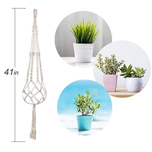 2 Pack Macrame Plant Hanger with Fringed Ends, Fixinus 41" Cotton Woven Hanging Plant Holder Plant Pot Stand Ideal for Indoor Outdoor Home Birthday Decoration - Thumbnail 2