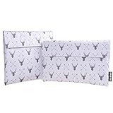 Ava & Kings Reusable Eco Friendly Lunch Food Sandwich Fabric Snack Bags Insulated- Great for School, Work, Picnics, Men & Women - Set of 2: 7x7 in & 6x9 in - White Deer & Arrow Design
