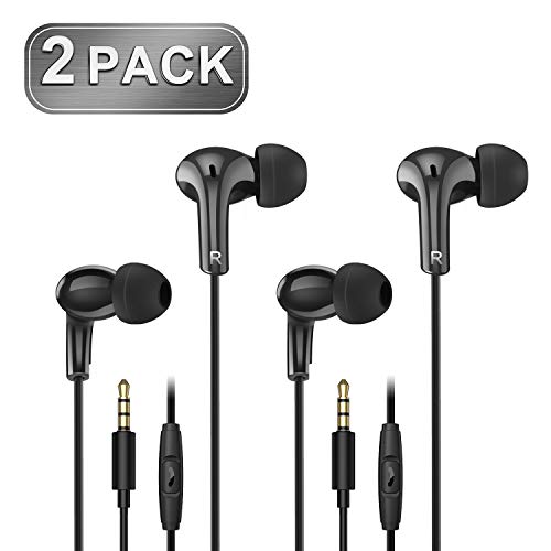 2 Pack Earbuds with Microphone, Vogek in Ear Headphones Wired Noise-isolating Stereo Earphones for Smasung, Android Smartphone and Any Devices with 3.5mm Port