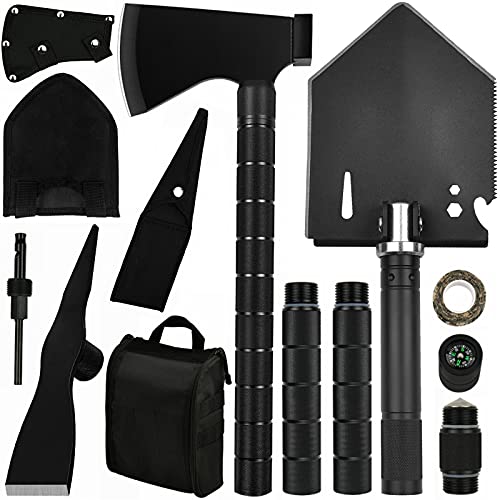IUNIO Survival OffRoading Tool Kit, Folding Shovel, Camping Axe