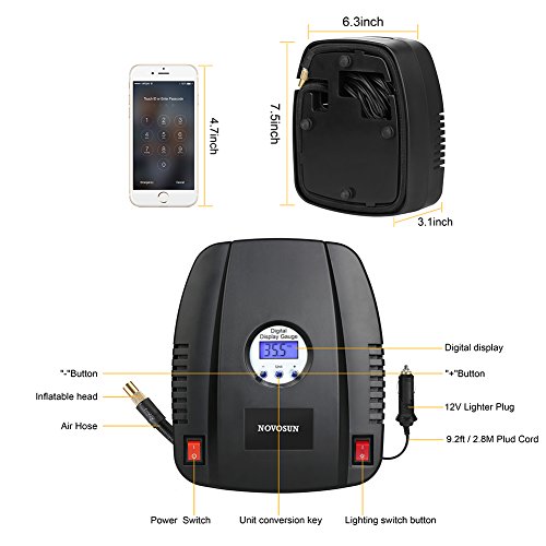 Portable Air Compressor Pump,12V 160 PSI Auto Digital Tire Inflator,The LED Light with Switch Tire Pump for Car,Bicycle,Basketball,Air Boat and Other Inflatables - Thumbnail 6