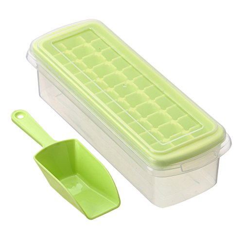 Fangfang Reusable Popsicle Frozen Ice Cream Pop Mold Maker Ice Cube Bin With 33 Ice Cubes (Green)