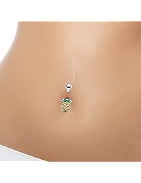 OUFER - Piercing de ombligo de acero quirúrgico de 0.49 oz, piña, piña, anillos de ombligo