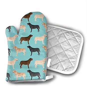 Cute Labradors Yellow Chocolate Black Lab Pet Dogs Oven Mitts,Professional Heat Resistant Microwave BBQ Oven Insulation Thickening Cotton Gloves Baking Pot Mitts Soft Inner Lining Kitchen Cooking
