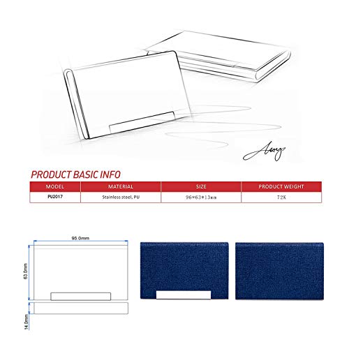 Business Card Holder Business Card Case - JuneLsy Luxury PU Leather and Stainless Steel Metal Card Holder for Women with Magnetic Shut Keep Business Cards Clean (Blue-7)