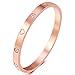 MVCOLEDY Valentine's Day Gift Jewelry Rose Gold Plated Bangle Bracelet Stone Stainless Steel Heart Crystal Bangle Bracelets for Women Jewelry Size 6.7