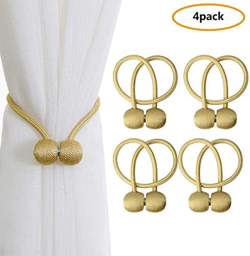 Umikk 4 Pack Magnetic Curtain Tiebacks Drape Tie Backs, Decorative Hooks Holdback Holders for Window Décor (Beige)