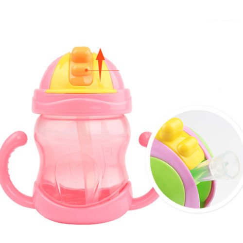240ml Cute Baby Cup Kids Children Learn Feeding Drinking Water Straw Handle  Bottle Mamadeira Sippy Training Cup