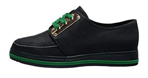 Laikakingdom Leather Sports Comfortable Lace-up Closure Shoes For Women (5.5 B(M) US, Black)