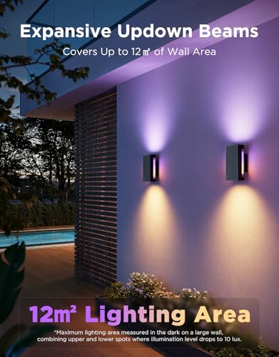 Govee UpDown 2 Pack 1400LM RGBICWW Outdoor Porch Wall Lights Smart Outdoor Porch Light with 64 Lighting Modes, IP66 Waterproof