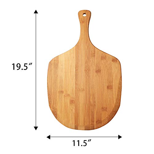 Premium Natural Bamboo pizza peel, Paddle for Homemade Pizza and Bread Baking - Great for Cutting Board (Cutting Fruit, Vegetables, Cheese) - 19.5 x11.5 Inch