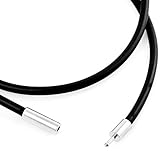 INBLUE Men's 2mm Wide Alloy Rubber Cord Necklace Chain Black Silver Tone 14~40 Inch
