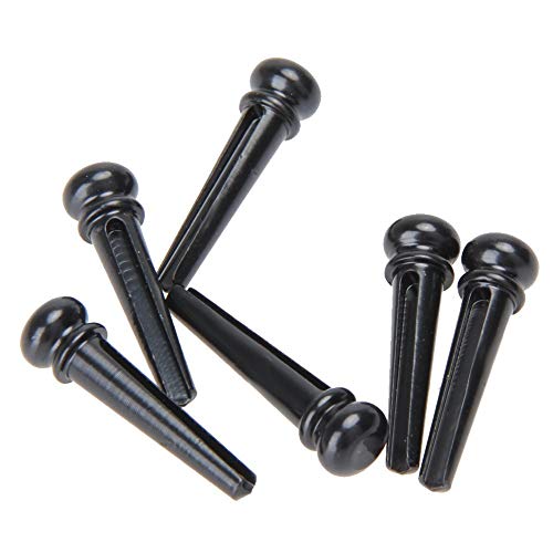 6 Pieces Guitar Bridge Pins, Brass Pin Acoustic Guitar Strings Nail Pegs Fixed Cone, Replacement Parts for Acoustic Folk Guitar (Black) - Thumbnail 2