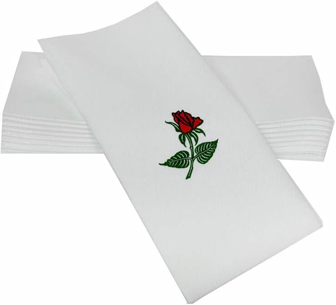 SimuLinen Dinner Napkins Red Rose Decorative Cloth Like & Disposable Large