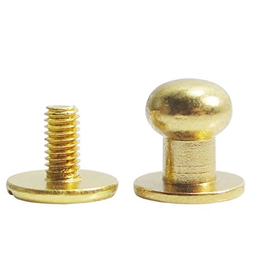 Bluemoona 50 Sets - Head Button 7mm 0.27" Brass Stud Screwback Screw Back Spots for Leather Rivet Gold