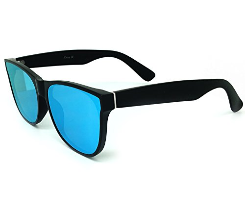 O2 Eyewear 7131 Premium Flat Semi-Shield Matte Finish Mirror Womens Mens Sunglasses (MATTE BLACK, BLUE)