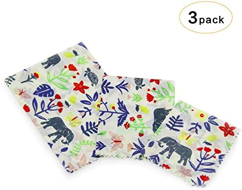 SISIRI Eco Friendly Zero Waste Reusable Food Wraps, Tree Resin Food Wrap, Made of Cotton, Beeswax, Jojoba Oil, Biodegradable Alternative to Cling Film (Set of 3)