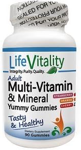 Adult Gummy Vitamin - Life Vitality Adult Multi-Vitamin & Mineral Yummy Gummies, Healthy and Tasty with Natural Coloring, Low Sugar, Cost Effective, Vitamin D, Vitamin C, Zinc, 90 Gummies, Non-GMO