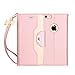 FYY Leather Case with Mirror for iPhone 6S Plus/iPhone 6 Plus, Leather Wallet Flip Folio Case with Mirror and Wrist Strap for iPhone 6S Plus/6 Plus Pink