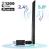 USB WiFi Adapter 1200 Mbps USB Wireless Network Adapter with Dual Band 2.4GHz/300Mbps+5GHz/866Mbps 5dBi Antenna for Desktop Windows XP/Vista/7/8/10 Mac