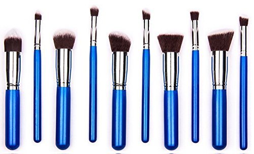 Moonkini Classic 10 Pcs Professional Cosmetic Makeup Brush Set for Face/eye/lip(blue+silver)