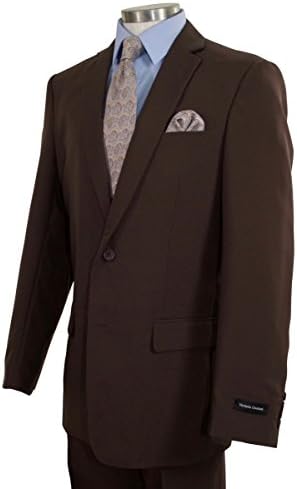Victorio Couture Men's 2 Button Classic-Fit Poplin Polyester Suit [Color: Brown | Size: 50 Regular / 44 Waist]