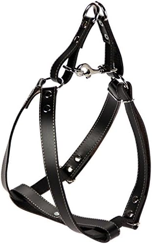 Adjustable Dog Harness - Heavy Duty Quick Release Genuine Leather Harness - Black