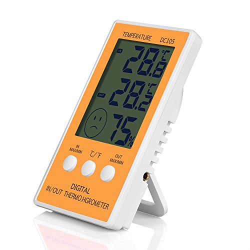 JLENOVEG Digital Hygrometer Indoor Thermo-Hygrometer with Max/Min Records Digital Large LCD Indoor Outdoor Weather Humidity Hygrometer Thermometer Meter Gauge for Comfort of Home and Office (Yellow)