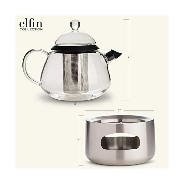 Elfin Glass Teapot Set with Infuser and Warmer, 28oz / 800ml Clear
