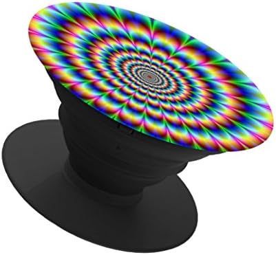 Cell Phone Holder.Pop Expanding Stand and Grip Sockets Holder Mount for smart phone and tablet-holographic optical illusion spiral rainbow(black)