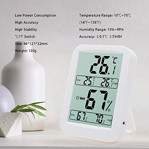 Indoor Digital Hygrometer Humidity Gauge Indicator Digital Thermometer Digital Thermo-Hygrometer Room Temperature and Humidity Monitor Large Screen Low/High Records ℃/℉ Switch Indoor Thermometer
