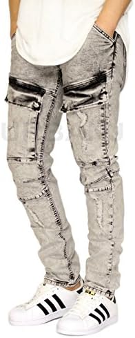 MEN'S GREY CARGO DISTRESSED STRETCH DENIM JEANS