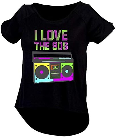 Bobo Banita I Love The 90s Ladies Slounge T-Shirt Drop Tail Off Shoulder Crew Neck Tshirt