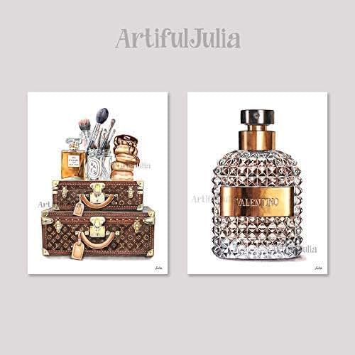 www.neverfullmm.com Perfume wall art, Chanel illustration, Louis Vuitton artwork print of watercolor ...