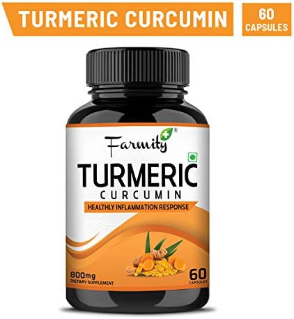 Farmity Turmeric Curcumin Longa with Bioperine Extract Antioxidant Supplement Supports Healthy Inflammation Response Joint Mobility and Healthy Skin- 800mg 60 Capsules