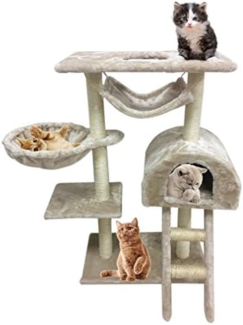 COMOTS Indoor Cat Tree Cat Tower with Cat Scratching Post Bed Activity Centre Cat Scratcher Furniture for Large cats 100cm (Beige)