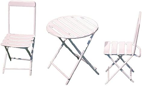 Provence BF3163 Iron Mini Fairy Garden Table &amp; Chair (Set of 3), Cream