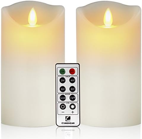 Flameless Candles Battery Operated Candles 3.25"x6" Set of 2 Real Wax Pillar Flickering Candles with 10-key Remote Control Timer comenzar (Ivory Yellow)Flameless Candles Battery Operated Candles 3.25"