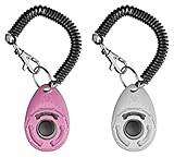 Pawsome Pets Dog Training Clicker with Wrist Strap - Durable Lightweight Easy to Use Best Pet Clickers for Cats Puppy Birds Horses. Perfect for Behavioral Training 2-Pack (White, Pink)