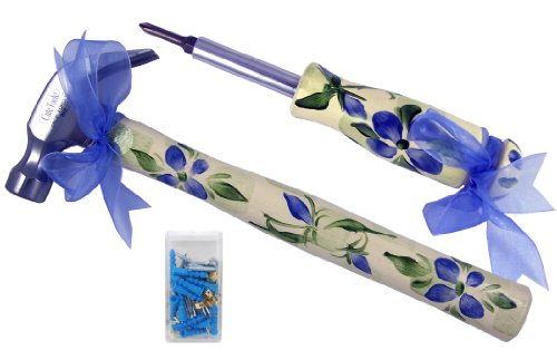 Click Here to See More Images CuteTools! 13301 Home Essential Kit, Includes a Hammer, 4-in-1 Screwdriver and Assorted Fasteners, Blue Floral