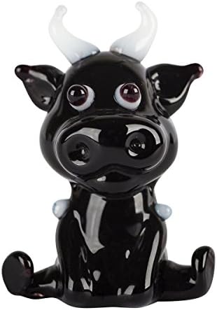 Tynies Cow Glass Figurine, Black, 1.9" x 1.6" x 1.2"