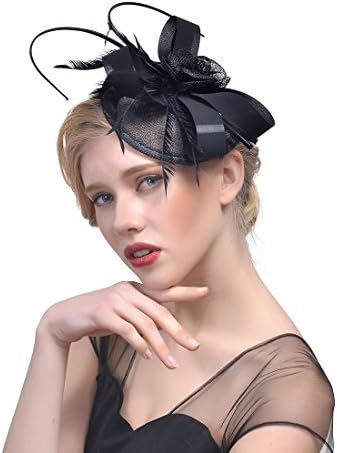 YSJOY Sweet Rose Flower Sinamay Satin Loop Feather Fascinator Bridal Wedding Hat