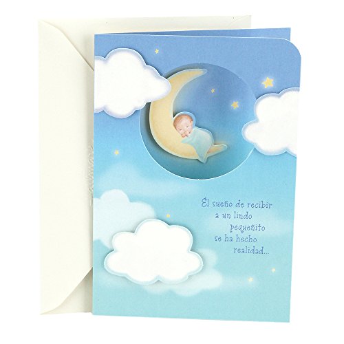 Hallmark Vida Spanish Congratulations Greeting Card for New Baby Boy (Boy on Moon with Clouds)