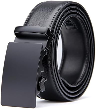 Men's Leather Belt with Automatic Solid Buckle -Scratch resistant - Ratchet Dress Belt With a Gift Box by Pazzi PIZIO (Waist 26"-35", Black - Style 7)