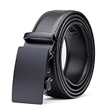 Men's Leather Belt with Automatic Solid Buckle -Scratch resistant - Ratchet Dress Belt With a Gift Box by Pazzi PIZIO